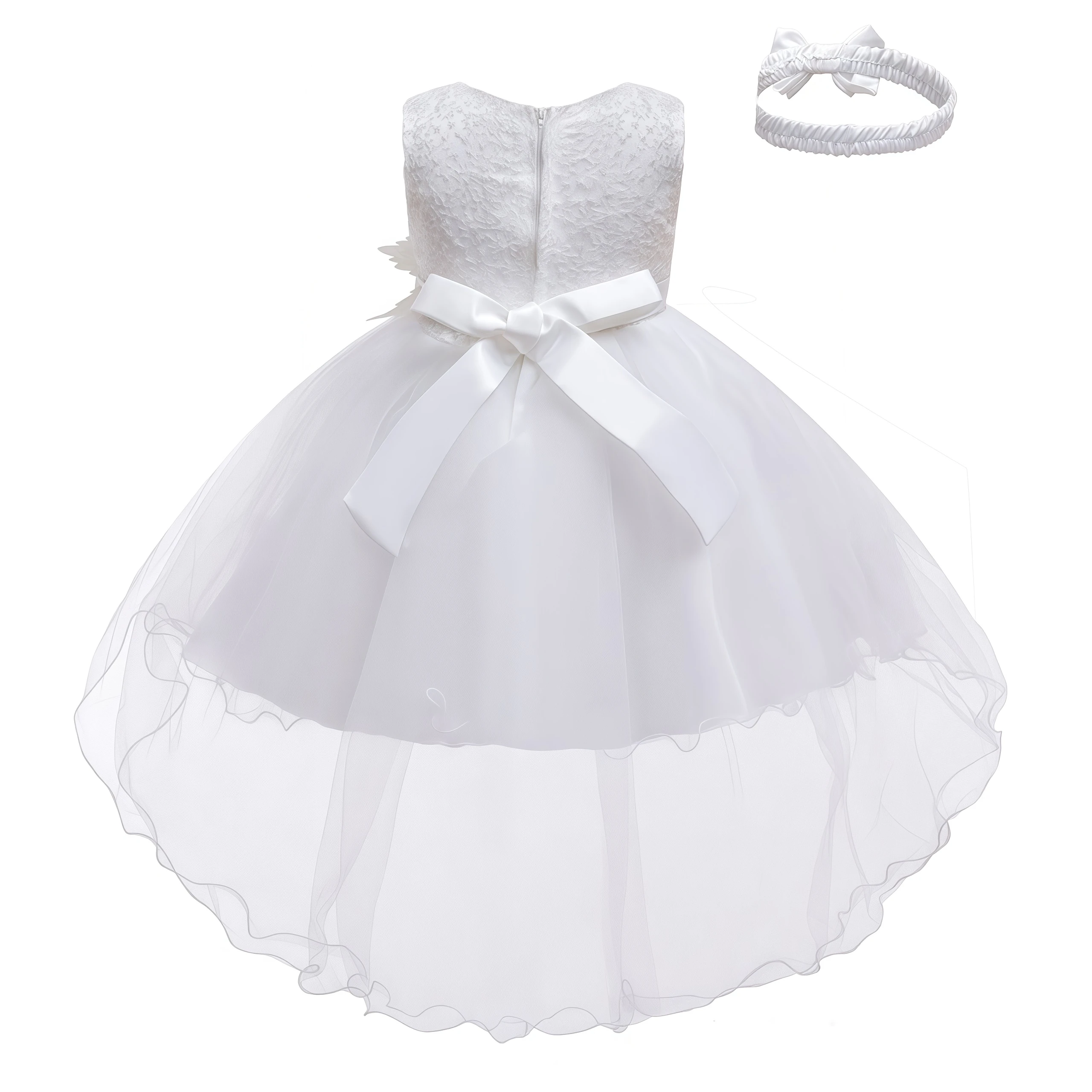 Baby Girls Elegant V Neck Trailing Princess Dress For Newborns Christening Birthday Party Wedding First Communion Evening Gown