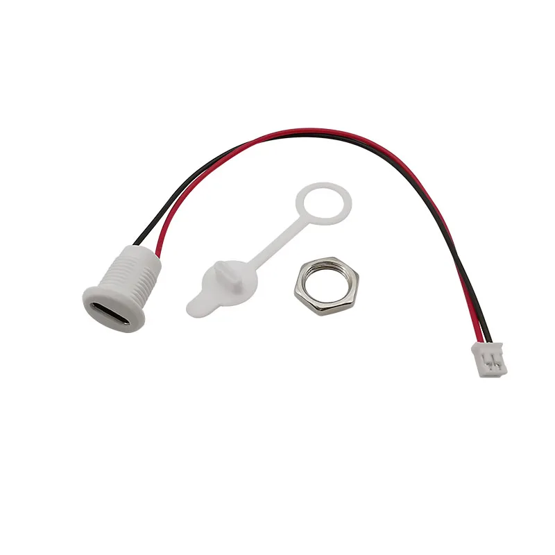 1Pcs USB Type-C Female to JST PH 2.0mm Pitch 2 Pin Charging Port Wire Cable Connector Type-C Socket Nut Panel Mount with Cap