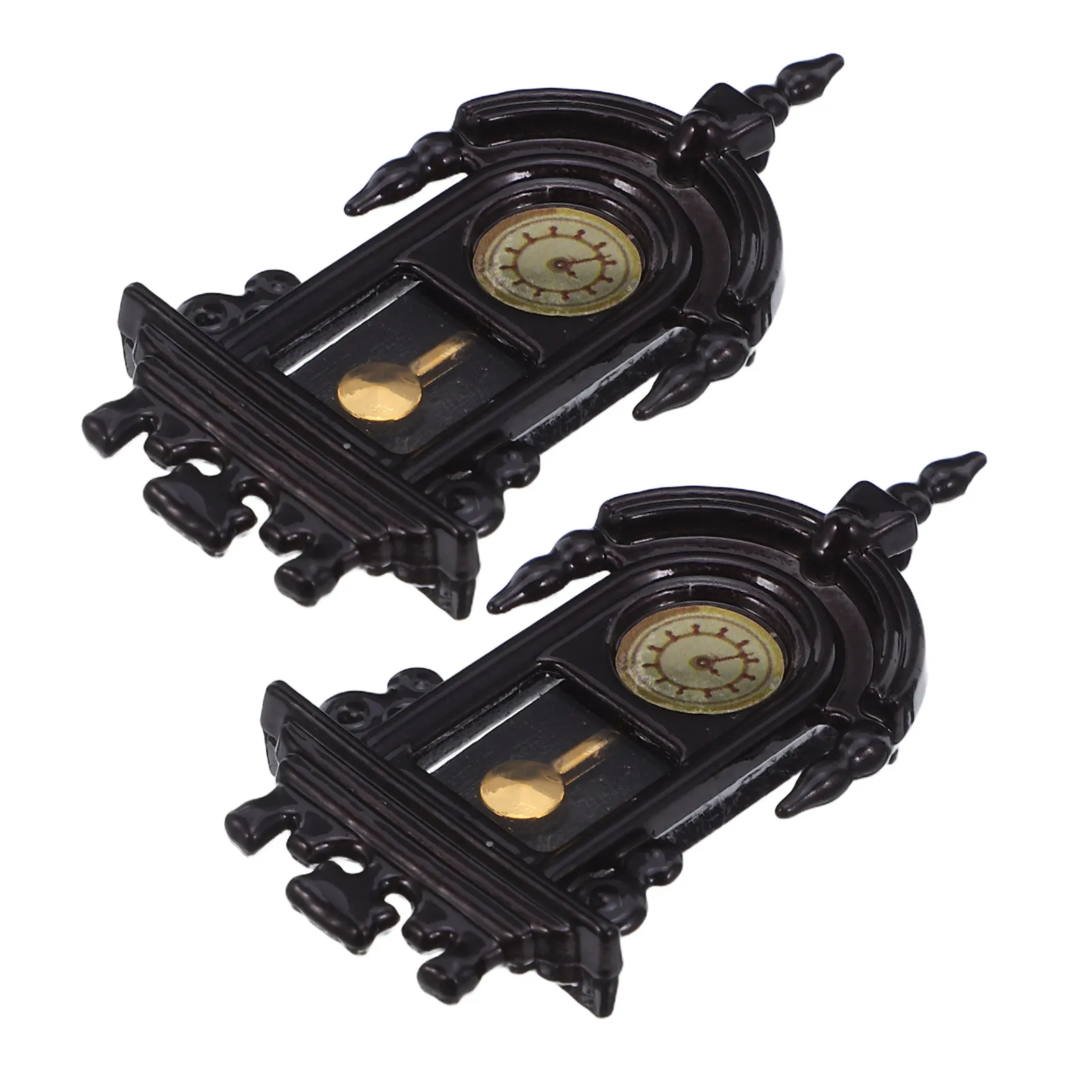 

2 шт. Ретро настенные часы с движущимся маятником, миниатюрный декор для кукольного домика, винтажный стиль, пластиковые часы для гостиной кукольного домика