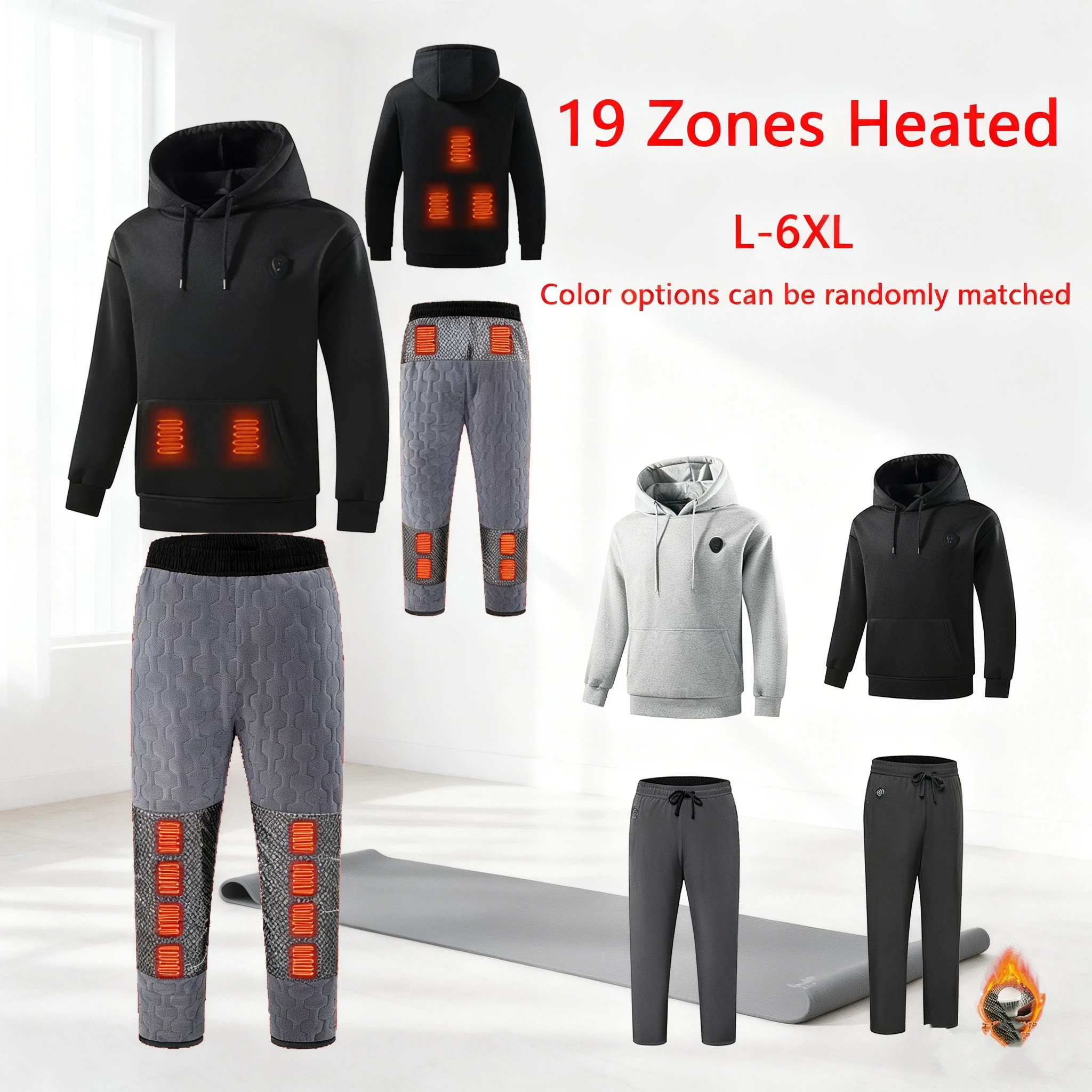 

Smart Heating Set 5-зонная толстовка с подогревом с 4-зонным контролем температуры и 14-зонными термобрюками для мужчин Зимний электрический теплый беговой комплект для мужчин