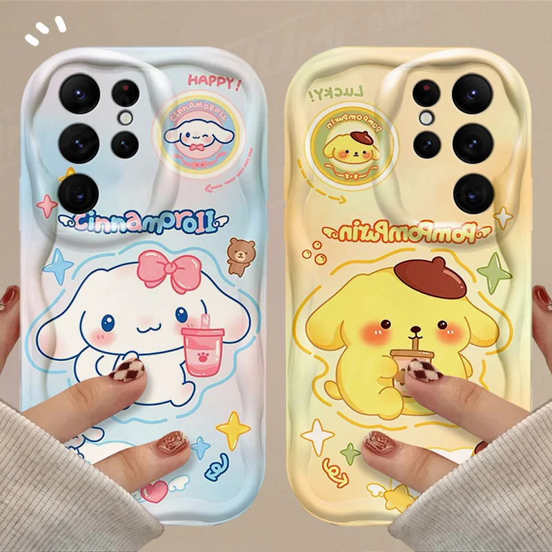 Sanrio Cinnamoroll Pom Purin 3D Wave Case For Samsung Galaxy A54 A34 A24 A14 A13 A53 A33 A73 A23 A52 A52S A32 A22 A12 A51 A71