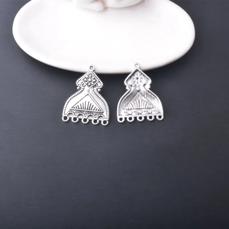 12 Stück/Set, ethnische, antike, silberfarbene Anhänger, Verbindungsstücke für die Schmuckherstellung, Boho-Stil, viele Löcher, zum Selbermachen von Ohrringen für Damen. – Detail 9