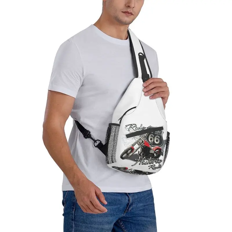 Mochila cruzada de viaje para hombre, bolso de hombro personalizado para el pecho y la carretera, mochila de viaje para motocicleta, mochila de día, Route 66