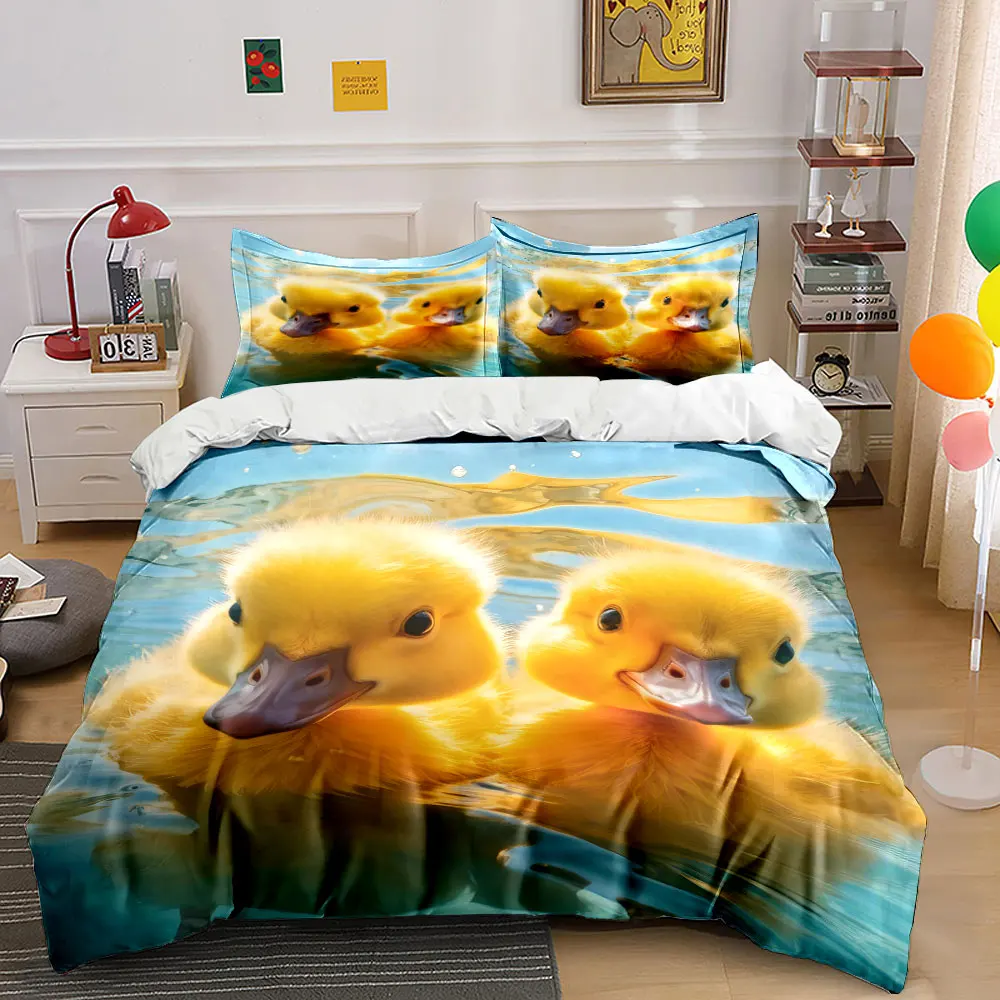 Cutest Duckling Trio Decor Bedding Set with 1 Duvet Cover 2 Pillowcases Single Double King Queen, Gift