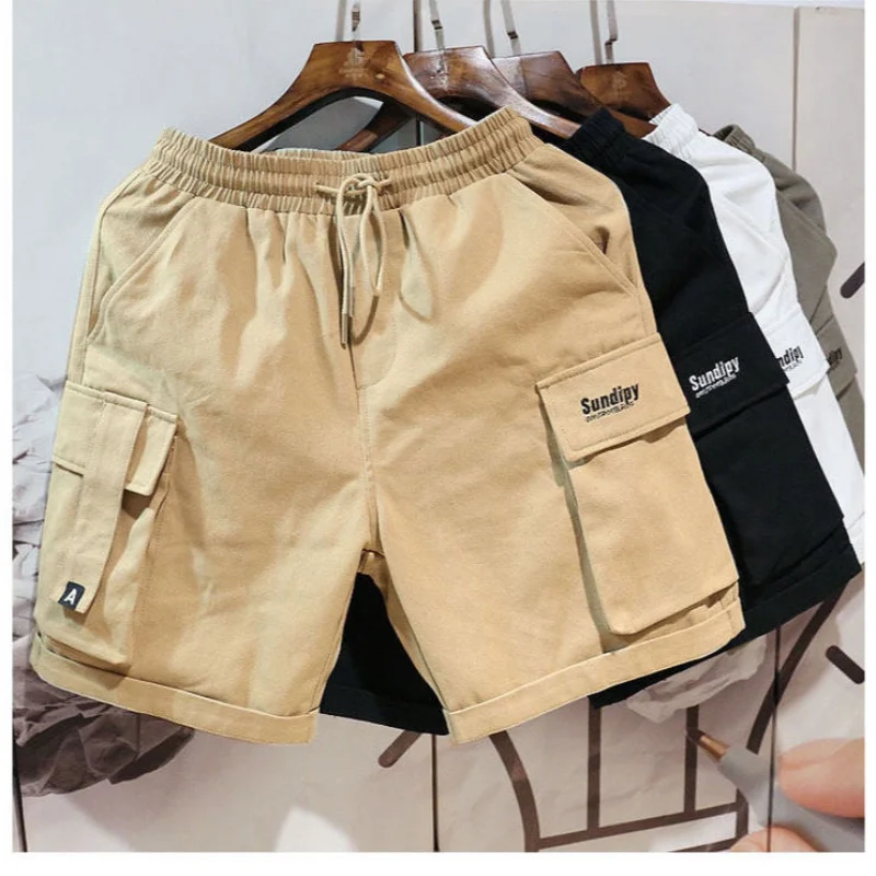 Pantalones cortos con letras bordadas y múltiples bolsillos para hombre, Shorts clásicos con cordón en la cintura, estilo Hip Hop, moda de verano