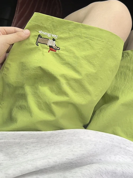 

Dopne Qui Dry Sports orts Мужские летние брюки с вышивкой «колбаса» из ледяного шелка, пляжные повседневные брюки с пятью точками