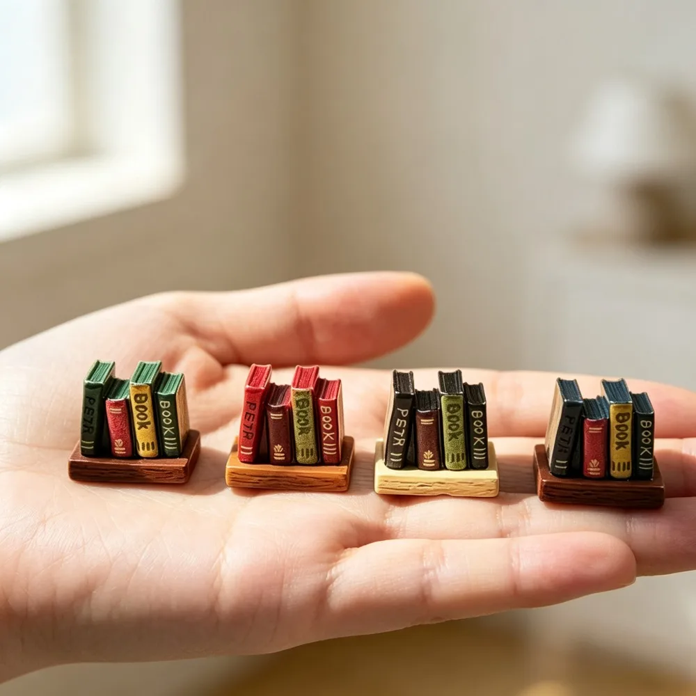 Set of 4: Miniature Bookstore Models, Dollhouse Decor, Resin Material, Props for Micro-Landscape Photography.