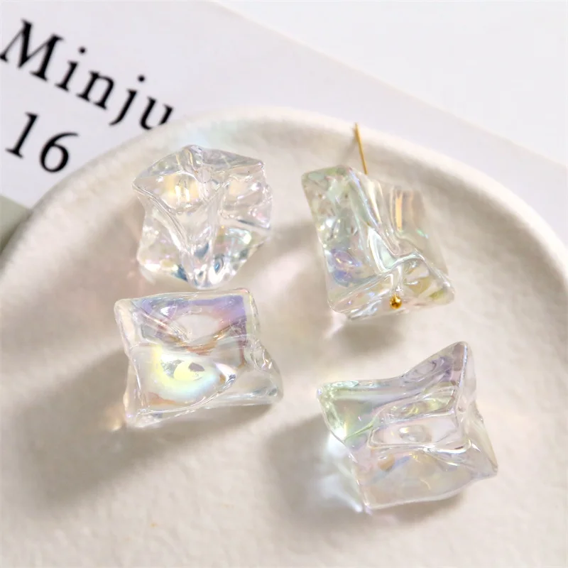 Free shipping 50pcs/lot ab color print geometry irregular shape acrylic beads diy jewelry garment key chain pendant accessory