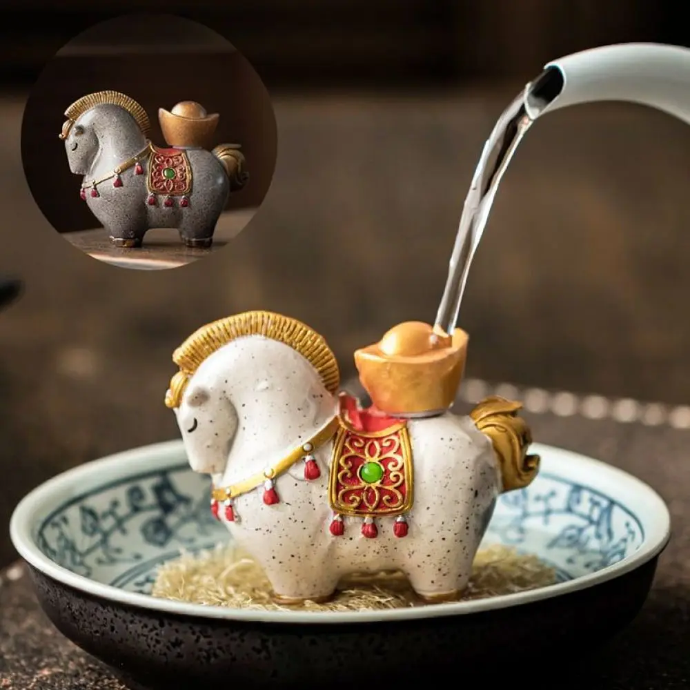 Heat Sensitive Tea Pet Tang Horse Statue Chinese Auspicious Wealth Figurine Resin Ornament Office Desk Tea Table Accessory