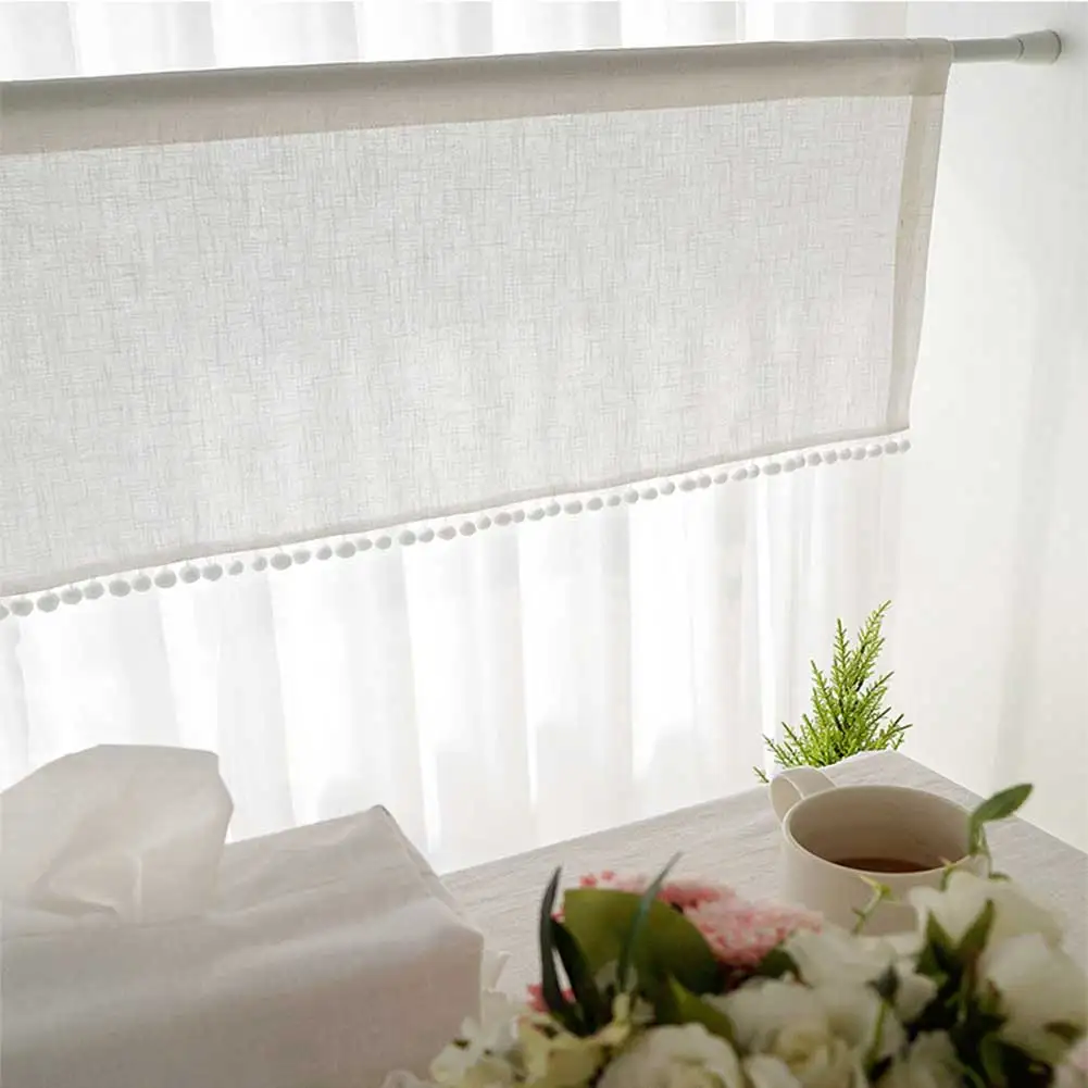 

Simple Curtains With Tassels Ruffled Short Curtain Rod-piercing Half-Curtain Kitchen Cafe Living Room Bay Window Cabinet Curtain