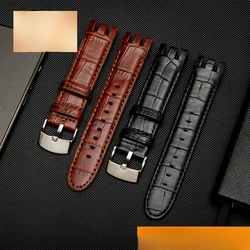 Crocodile Pattern Cowhide Watch Strap for Swatch Accessories Black Bifurcate Concave Interface 21MM Colloidal Particles Wrist