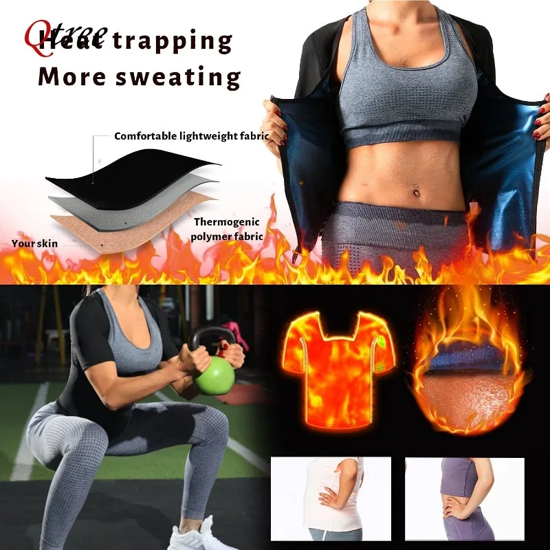 Qtree ropa moldeadora de entrenamiento para mujer, efecto Sauna para pérdida de peso, entrenador de cintura, camisa adelgazante de brazo, cinturón