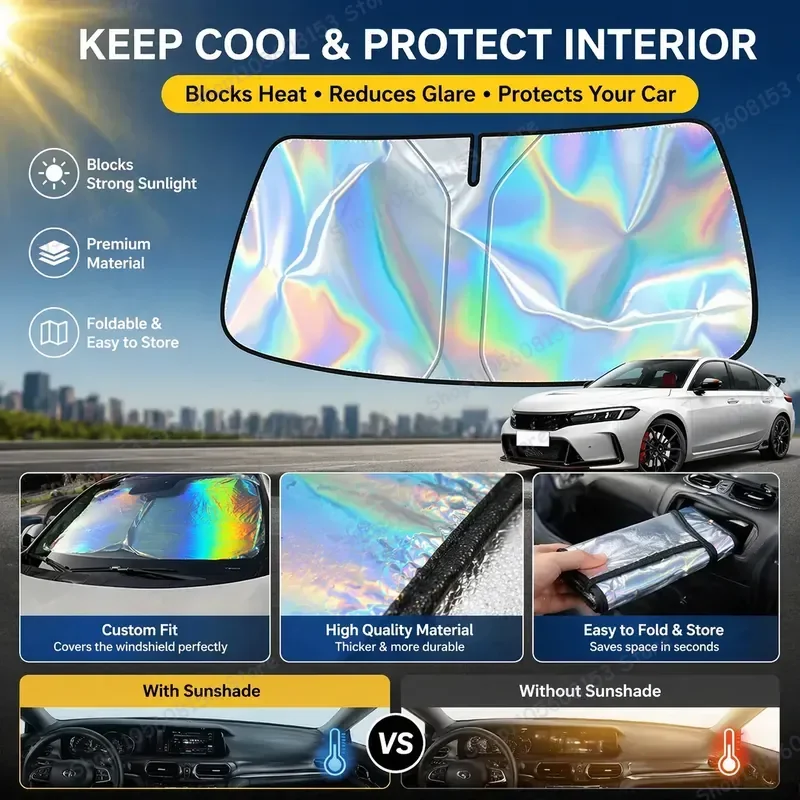 

For Honda Civic Foldable Windshield Sun Shade UV Reflective Car Sun Protector Interior Accessory Heat Blocking Cooling Shield