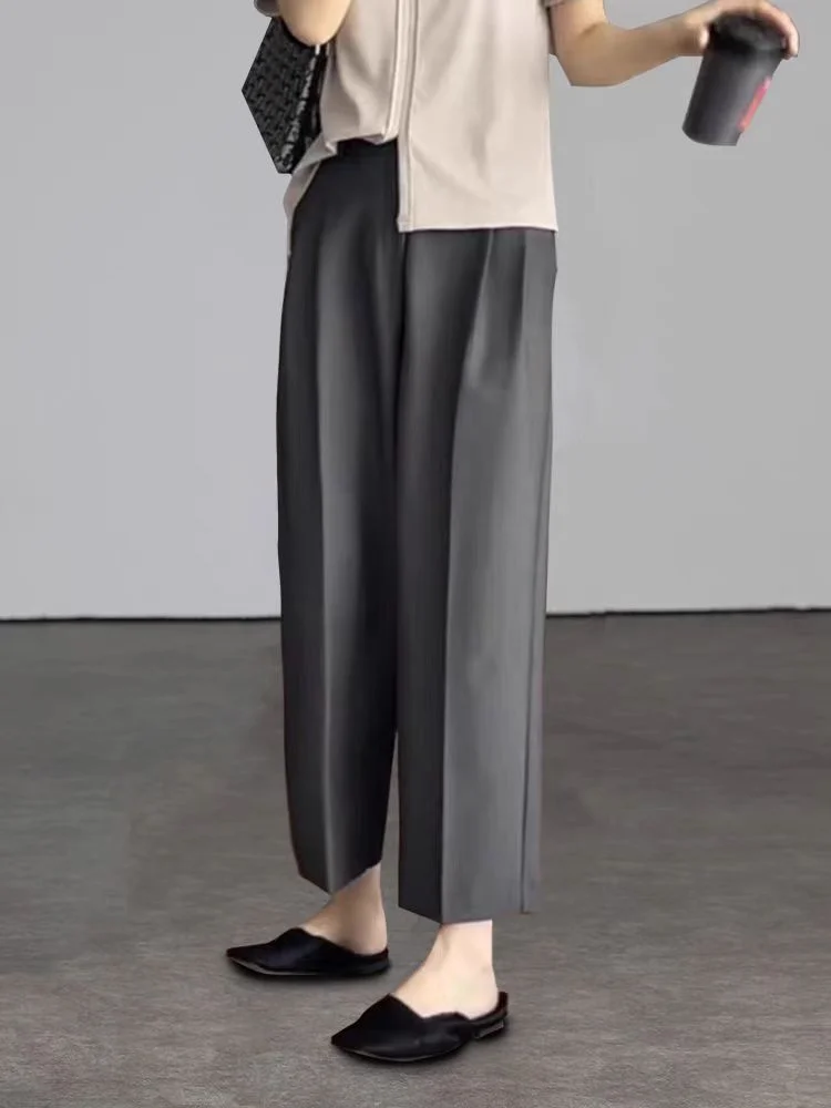 Botvotee Office Elegant Black Gray Ankle Length Suits Pants for Women High Waist Harem Pants Fashion Trousers with Pockets