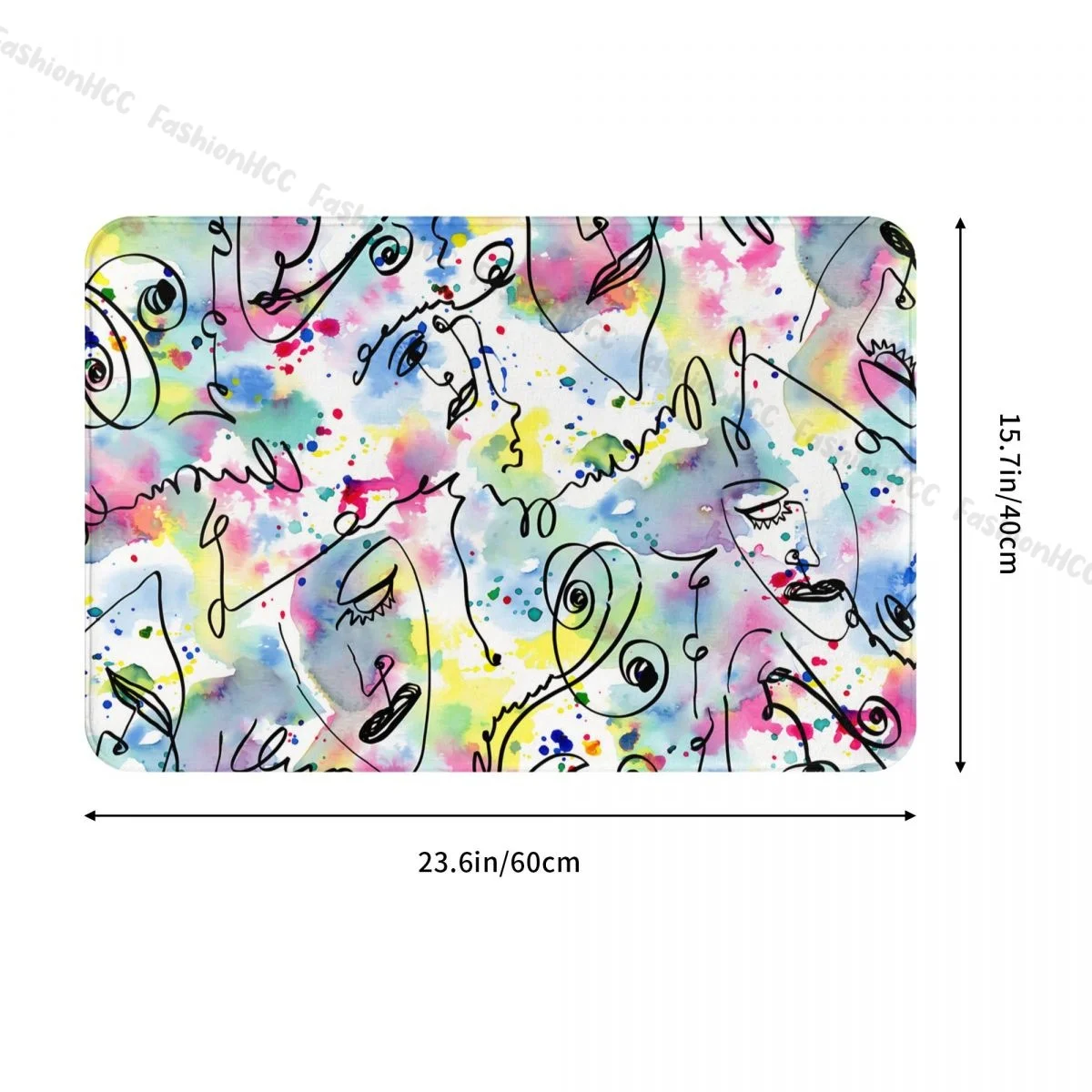 Graffiti Art Pattern Anti-Slip Doormat Bath Mat Line Faces  Watercolor Splashes Ink Floor Carpet Entrance Door Rug Indoor Decor