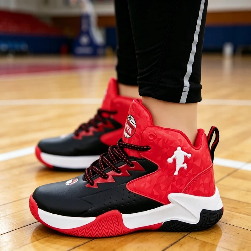 Casual Sports Shoes Ankle-protected Anti-slippery Gym Trainers Boys Fashion High-top Sneakers Children Basketball Shoes for Kids