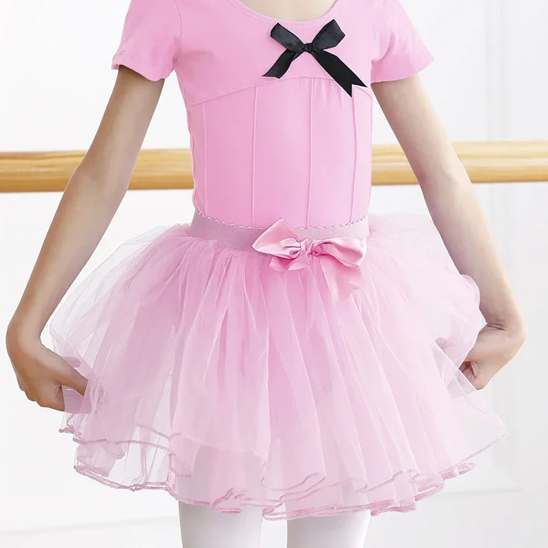 Jupes tutu de ballet pour filles, tulle moelleux rose pour enfants, 4 couches de maille, nœud papillon, bande élastique, justaucorps de ballet, vente en gros