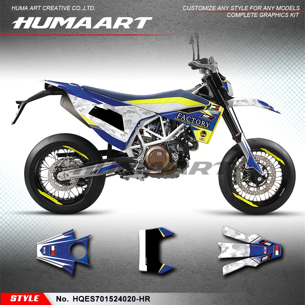 HUMAART Sticker MX Complete Vinyl Custom Decal Graphics Kit for Husqvarna Enduro Supermoto 701 2015-2024, HQES701524020-HR