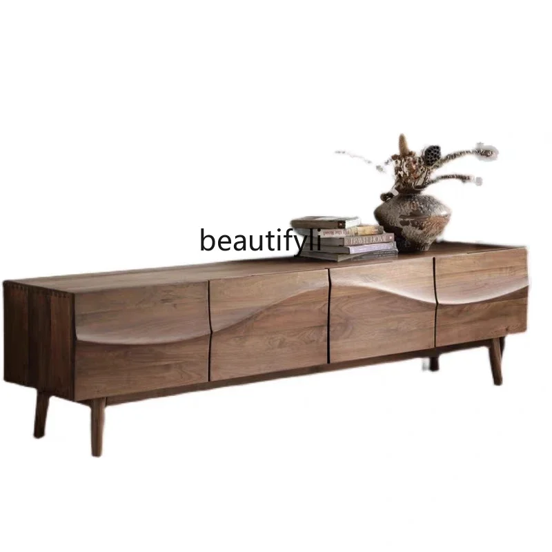 

Nordic Solid Wood North American Black Walnut Color TV Cabinet Living Room Solid Wood Storage Sideboard Cabinet Floor Cabinet