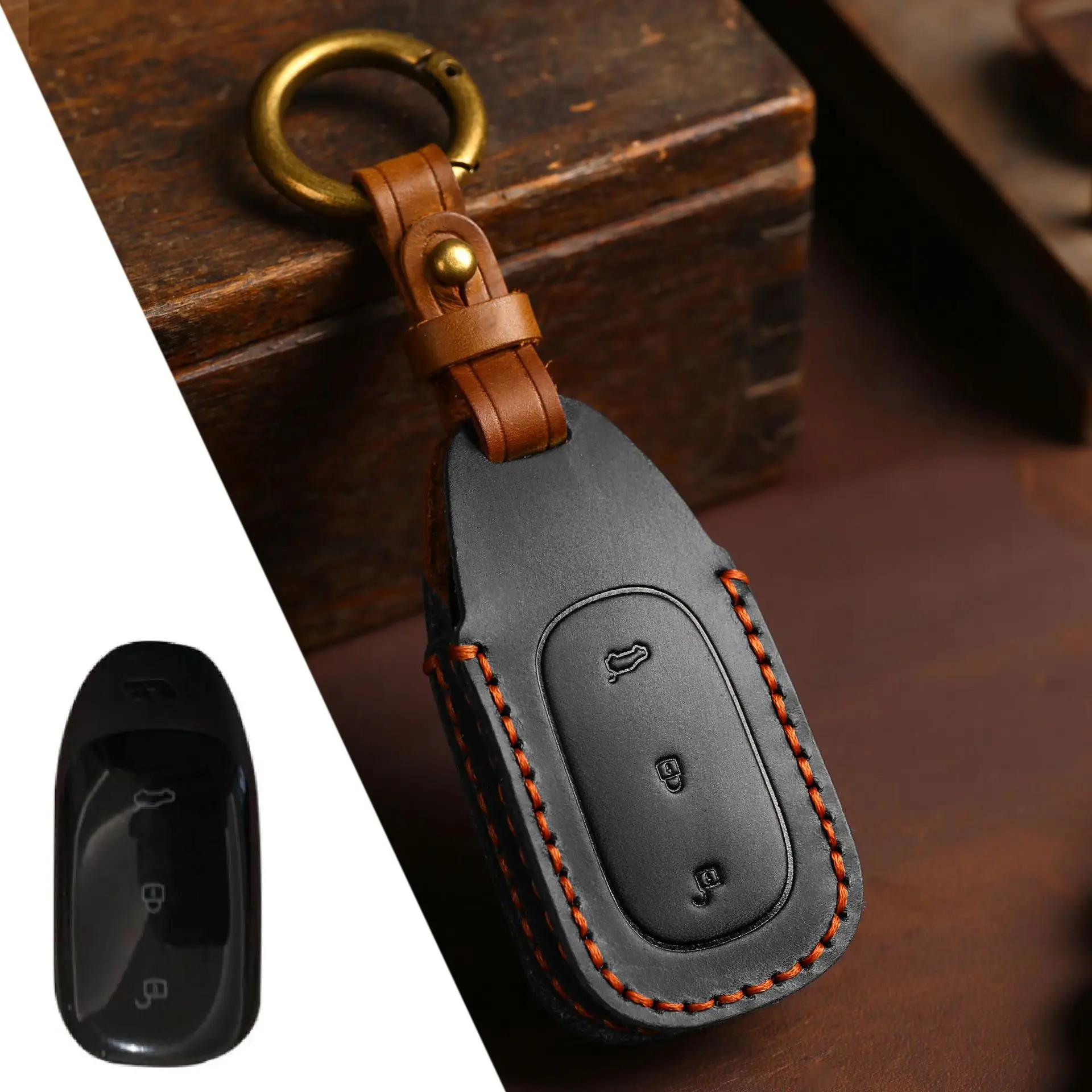 

Для ведущего Ideal Li One L9 2022 3 кнопки Keyless Go Remote Keychain Аксессуары Кожаный чехол Защитный чехол Автомобильный брелок для ключей