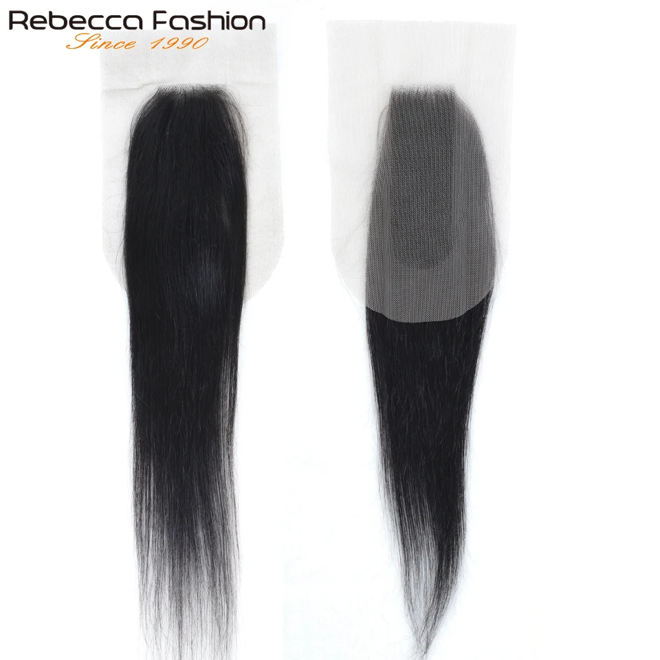 Rebecca 스트레이트 탑 레이스 클로저, 중간 부분 스위스 레이스, 투명 헤어 100%, 자연스러운 헤어 라인