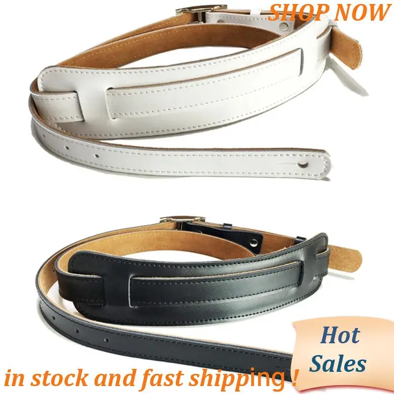 

ABVB-2X Leather And Metal Buckle Electric Guitar Strap Belt Shoulder Pad Adjustable Guitar Straps-White Color & Black Color