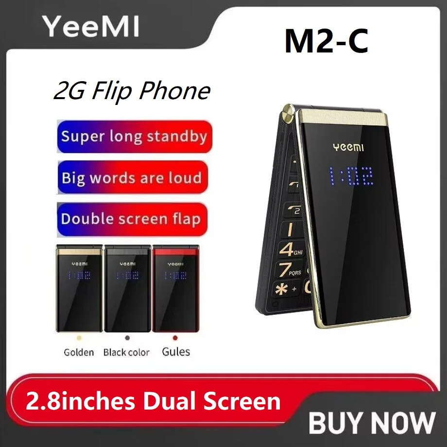 

YEEMI M2-C Brand New 2G Mobile Phone Flip Phone 2.8inches Dual Screen Big Letters MP3/MP4 Player Original Cellphone For Elderly