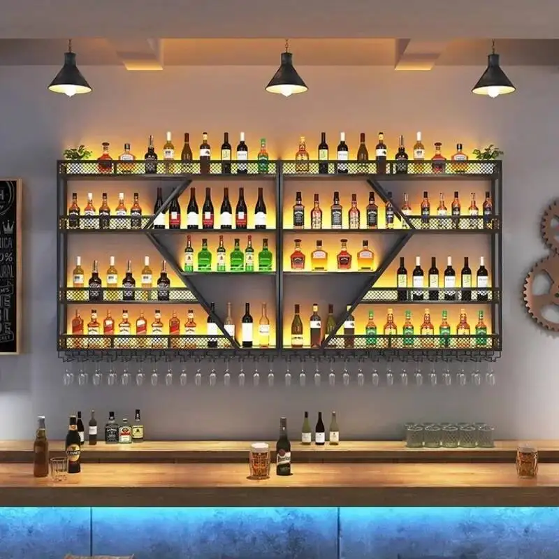Lemari Penyimpanan Botol Minuman, Rak Mewah, Rak Dinding, Rak Mengambang Industrial, Penyimpanan Anggur, Organisasi Dapur, Furnitur Meja