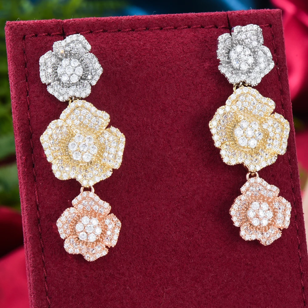 

Siscathy Elegant Fashion Flower Earrings Women Cubic Zircon Hanging Earring Celebration Party Anniversary Jewelry Female Gifts