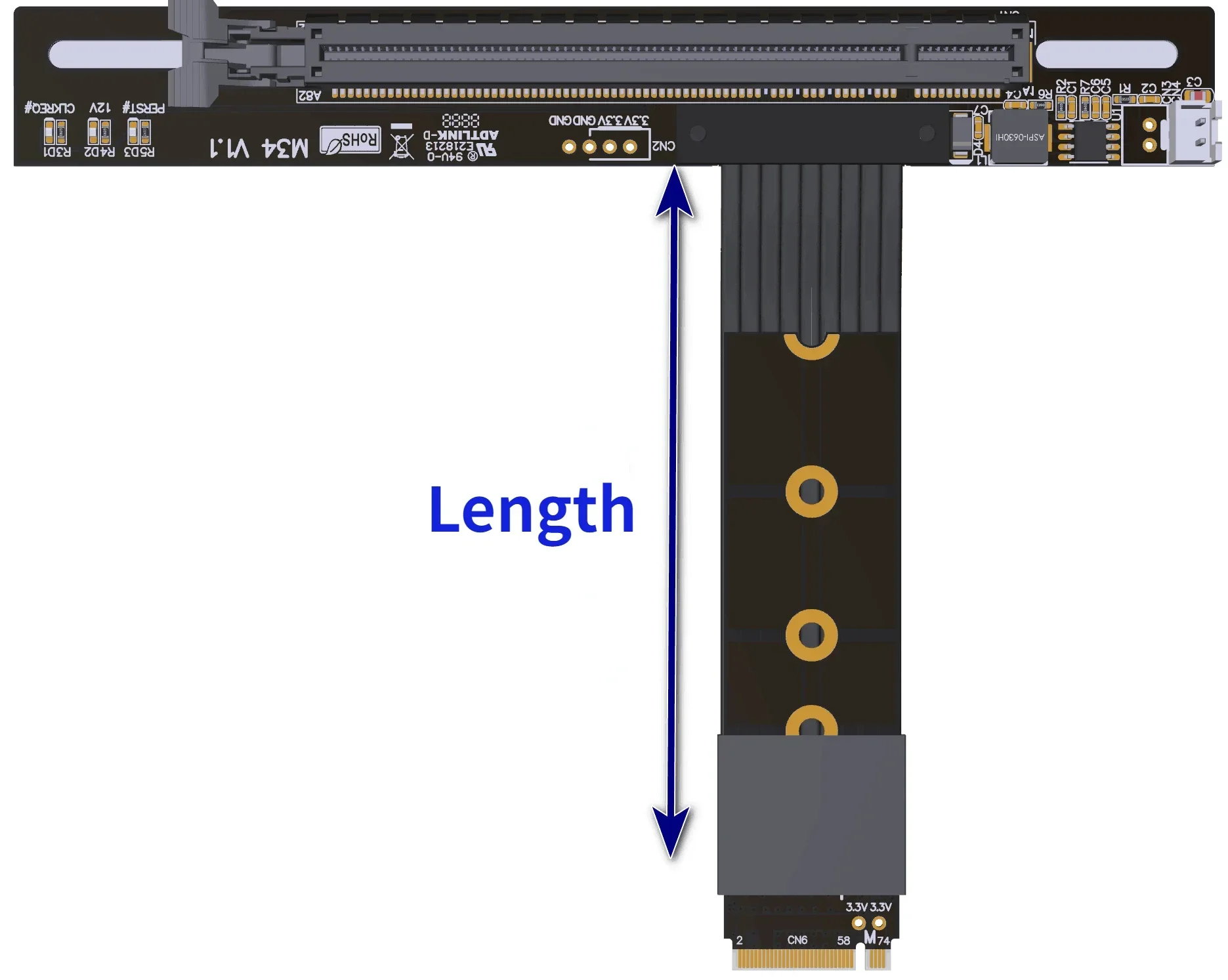 Imagem -06 - Placa Gráfica Extender Cord Riser Adaptador de Cartão dc Power M.2 Ngff Nvme Chave m para Pci-e 4.0x16 90 Ângulo 16x M.2