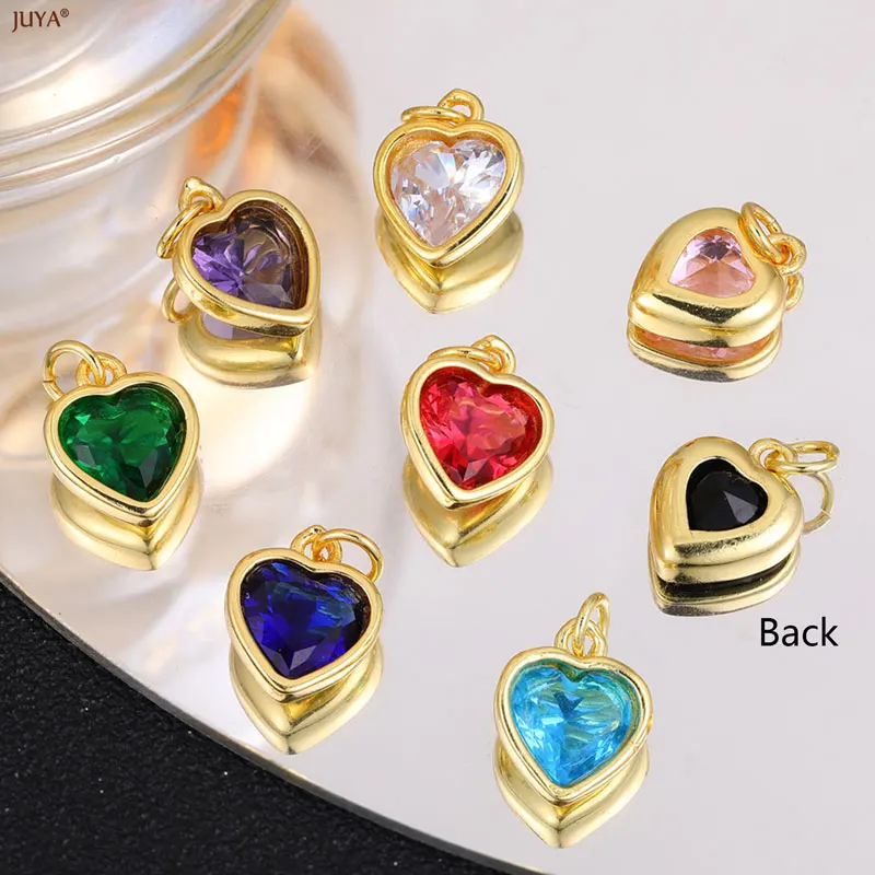 JUYA New Natural Crystal Zircon Charms Plated Gold Heart Pendants For Jewelry Making DIY Earrings Bracelets Supplies Accessories