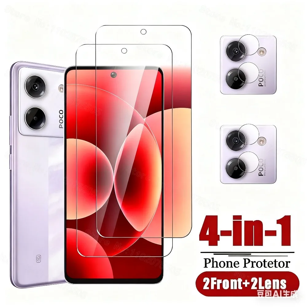 

4-in-1 for POCO M7 Pro 5G Glass Full Glue Clear Screen Protector for POCO M7 Pro Tempered Glass for POCO M7 Camera lens film