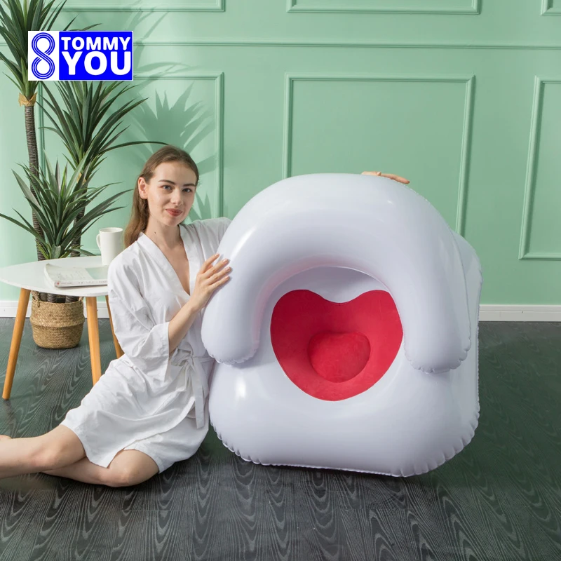 

Living Room New Love Flocking PVC Inflatable Sofa Leisure Single Chair with Backrest Balcony Fresh Reclining Chair Lazy Sofa