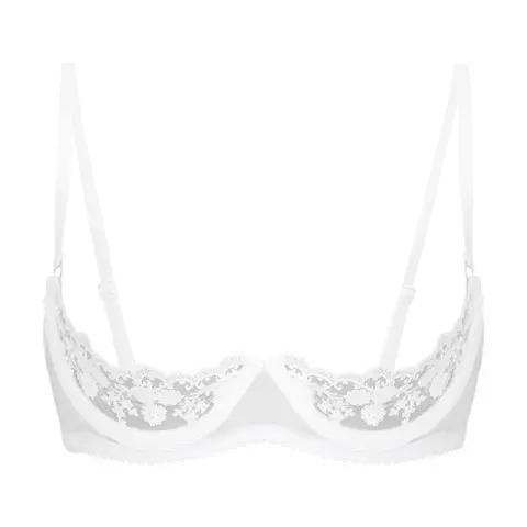 Women's Floral Lace Quarter Cups Underwired Bra Tops Brassiere Unlined Exposed Breast Push Up Shelf Bra Bralette Underwear