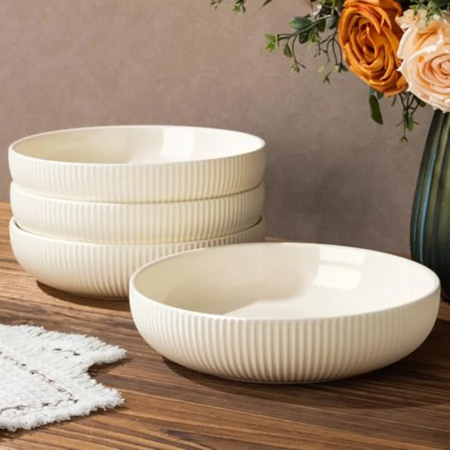 Juego de 4 Tazones de Cerámica de 8.5'' para Pasta y Ensalada, Tazones de Gres para Servir Frutas, Fideos, Cena, Regalo de Inauguración de Casa, Regalo de Boda B