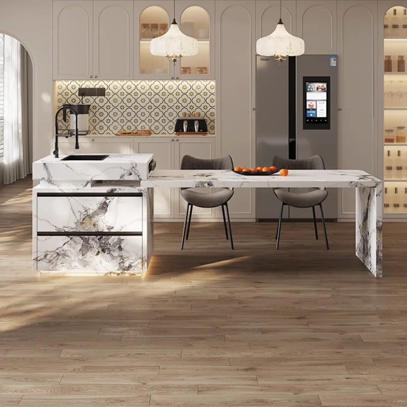 Utilità di estensione delle isole da cucina con piano in marmo nordico Gambe da 75 cm Isole da cucina regolabili Mobili moderni di lusso Islas De Cocina