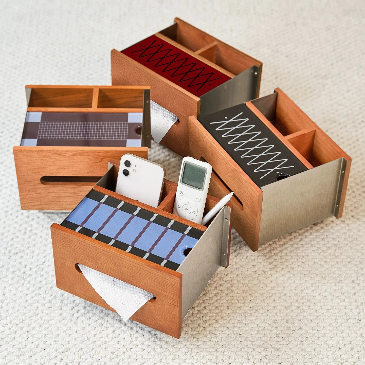 Solid Wood Tissue Box Multifunctional Remote Control Holder Decorative Dispenser Organizer Living Room Home Tabletop Storage