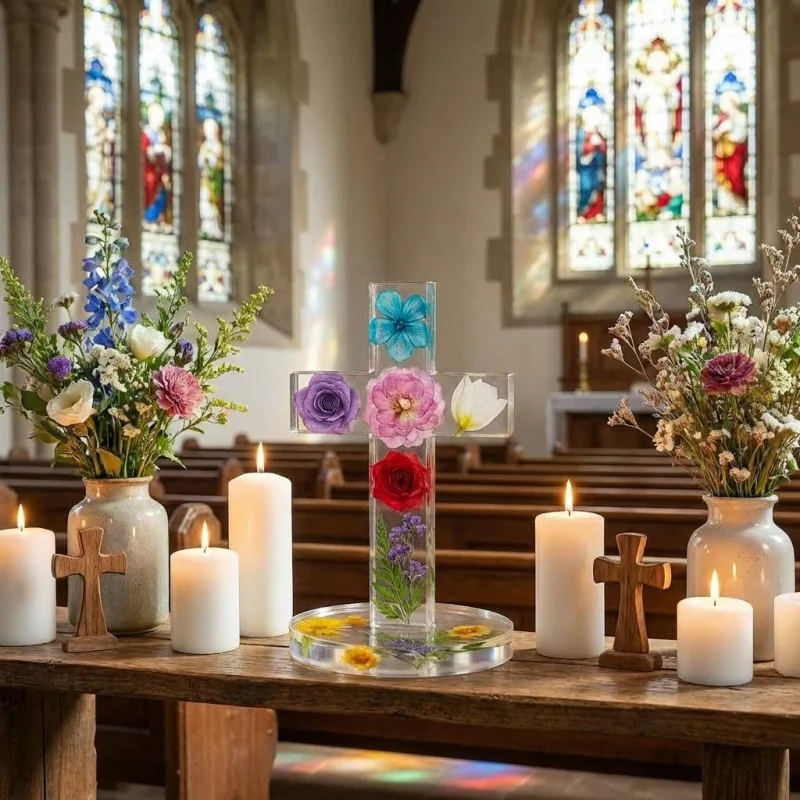 A set of cross molds with a base，Includes a silicone mold for a standing cross，Used for makingDIYHanging candle decoration as a