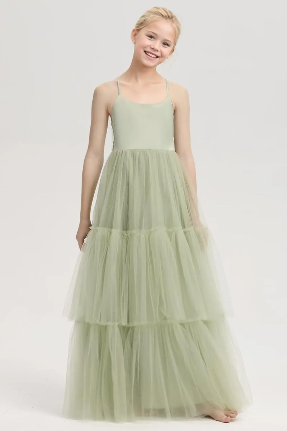 웨딩용 A라인 플라워 걸 드레스, 여아용 스파게티 스트랩 파티 드레스, 튤 프린세스 프롬 볼 가운