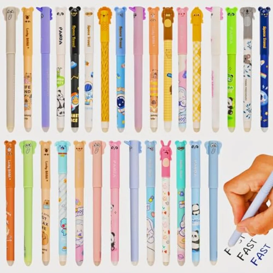

30 PCS Erasable Pens Fun Cute Pens for kids Kawaii Pen Stress Relief Rotating Pen for School Office Home Supplies 14 Black and