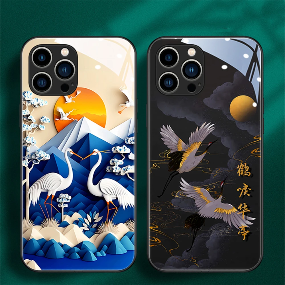 

Immortal Crane Pattern LED Light Phone Case For Samsung S23 Ultra S22 S21 S20 FE Note 20 A54 A14 Glitter Shockproof Back Cover