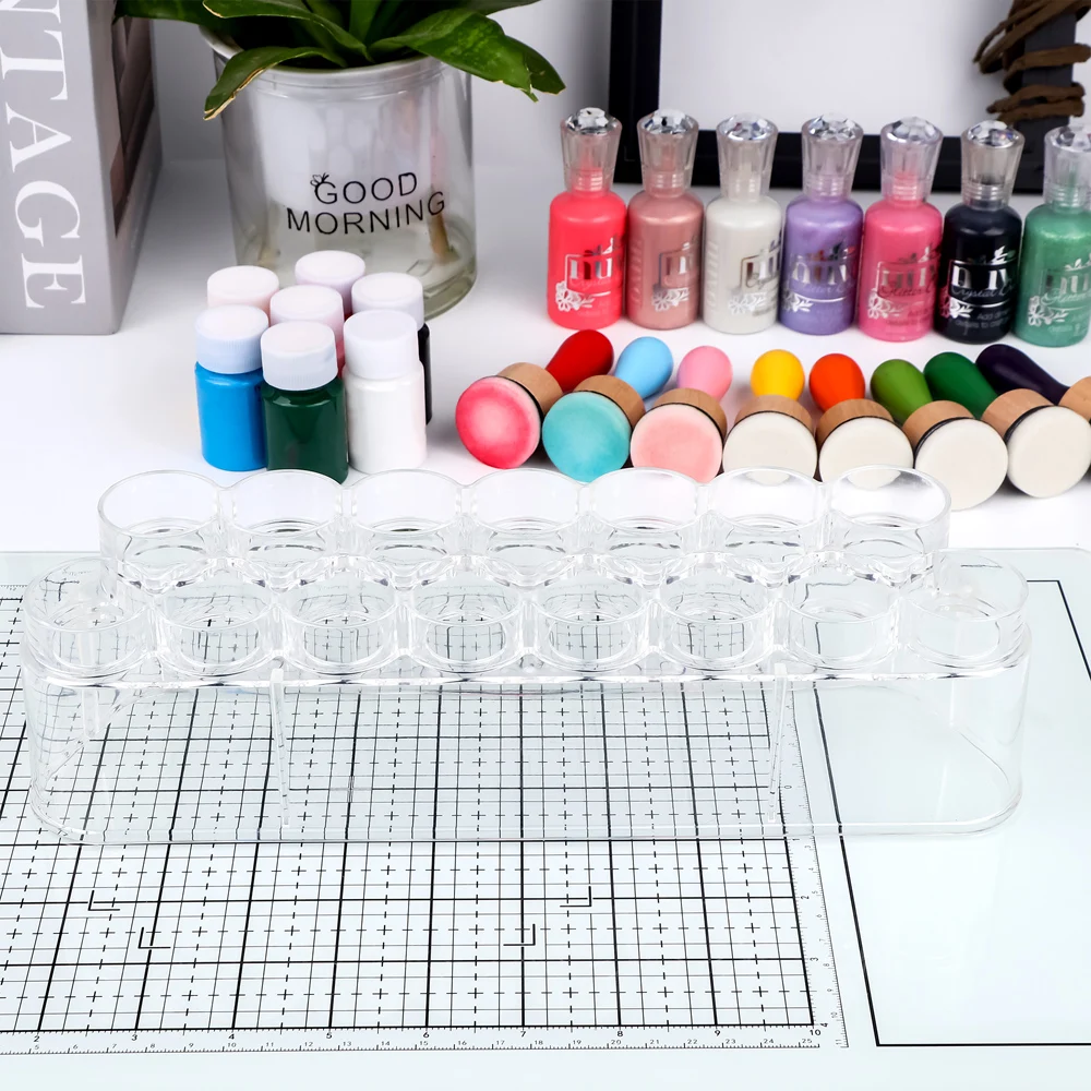 11.5x3x3.3inc Clear Storage Rack Craft Paint Organizer Holds 15 Each for Acrylic Paints/accents/glitter Glues Storage Container