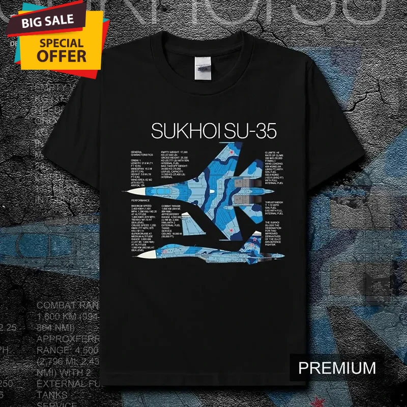 Russian Sukhoi Su-35 Super Flanker Heavy Fighter T-Shirt 100% Cotton O-Neck Summer Short Sleeve Casual Mens T-shirt Size S-3XL