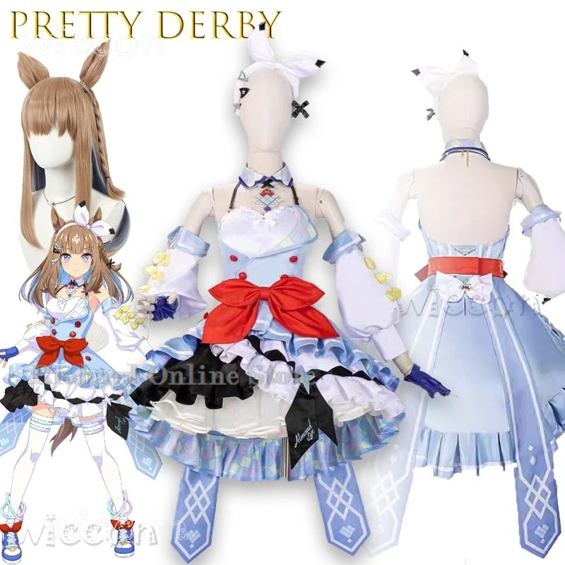 

Adults costume ‌Almond Eye Anime Game Pretty Derby Cosplay Cute Blue Lolita Dress Brown Wig Ears Halloween carnival Clothing