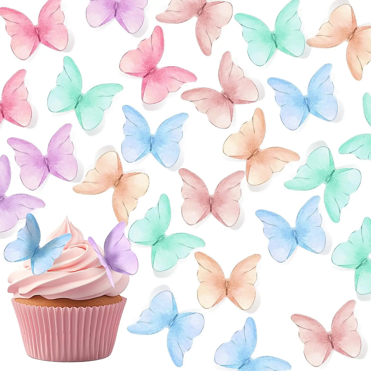 48 Stück Papier-Schmetterlings-Geburtstagsdekorationen, mehrere Farben, leichter Schmetterlings-Topper für Geburtstag, Jahrestag, Hochzeit, Party