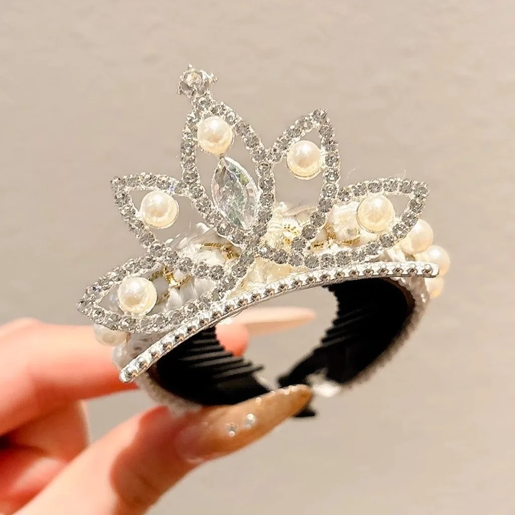 Hair Jewelry Princess Ponytail Holder Crown Hair Clip Rhinestone Kids Princess Crown Hair Claw For Little Girls Stage