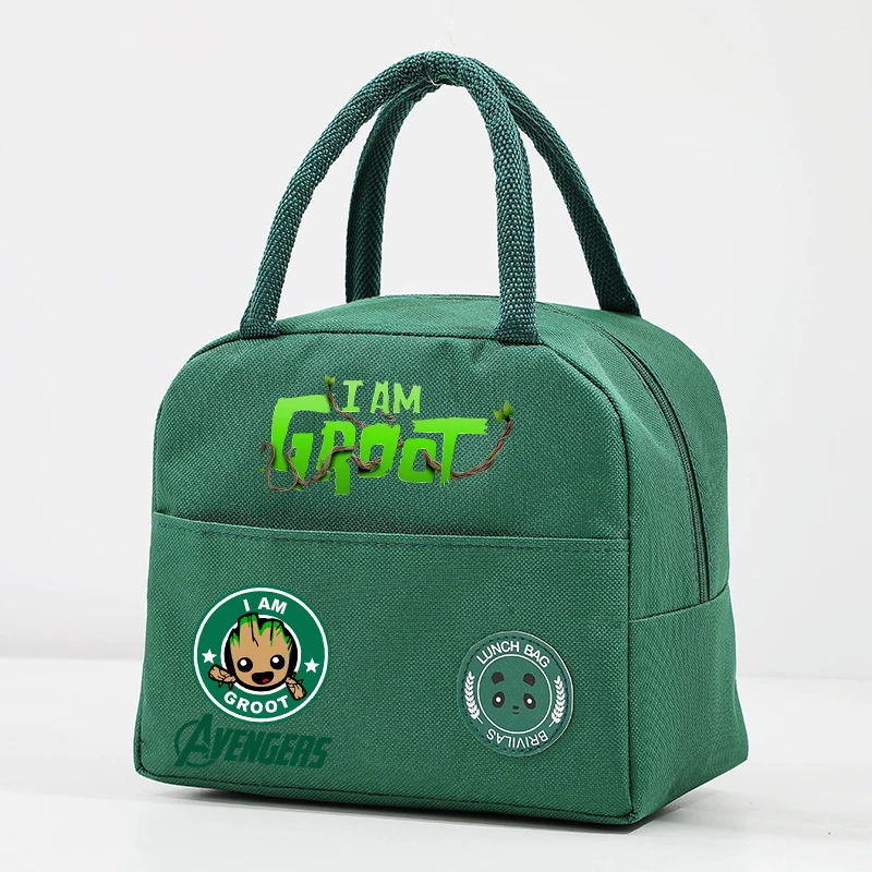 Disney Marvel Groot Turtles Lunch Hand Bag Childern\'s Teenage Cute Lunch Box Anime Cartoon Print Men Office Thermal Insulat Case