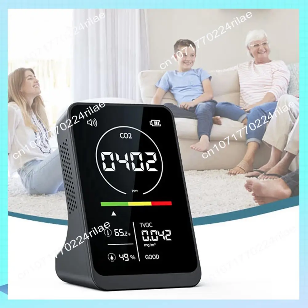 Medidor Digital de calidad del aire A17Z 4 en 1, Monitor de temperatura y humedad CO2 TVOC recargable, Detector de CO2 con alarma para el hogar