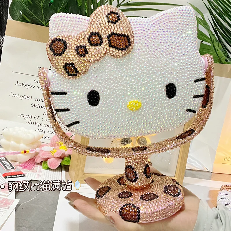 

Diamond painting Hello Kitty Diamond-studded mirror princess rotating desktop KT makeup mirror DIY material kit handmade gift
