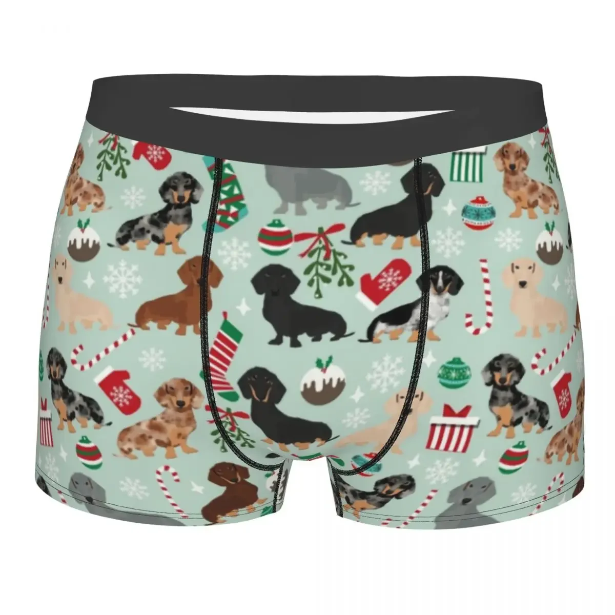 Dachshunds Roupa Interior de Natal Retro para Homens, Sexy Print, Salsicha Wener, Texugo, Cães Boxer Shorts, Calcinhas, Cuecas, Cuecas Macias